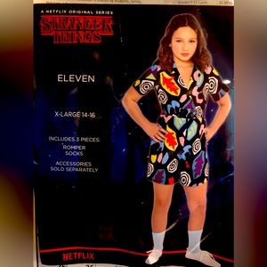 Halloween costume, “Eleven” from Stranger Things, includes romper and blue socks